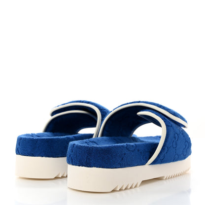 Gucci X ADIDAS Terry Cloth Trefoil GG Monogram Mens Platform Sandals 10 Oriental Blue Mystic White 4 of 7