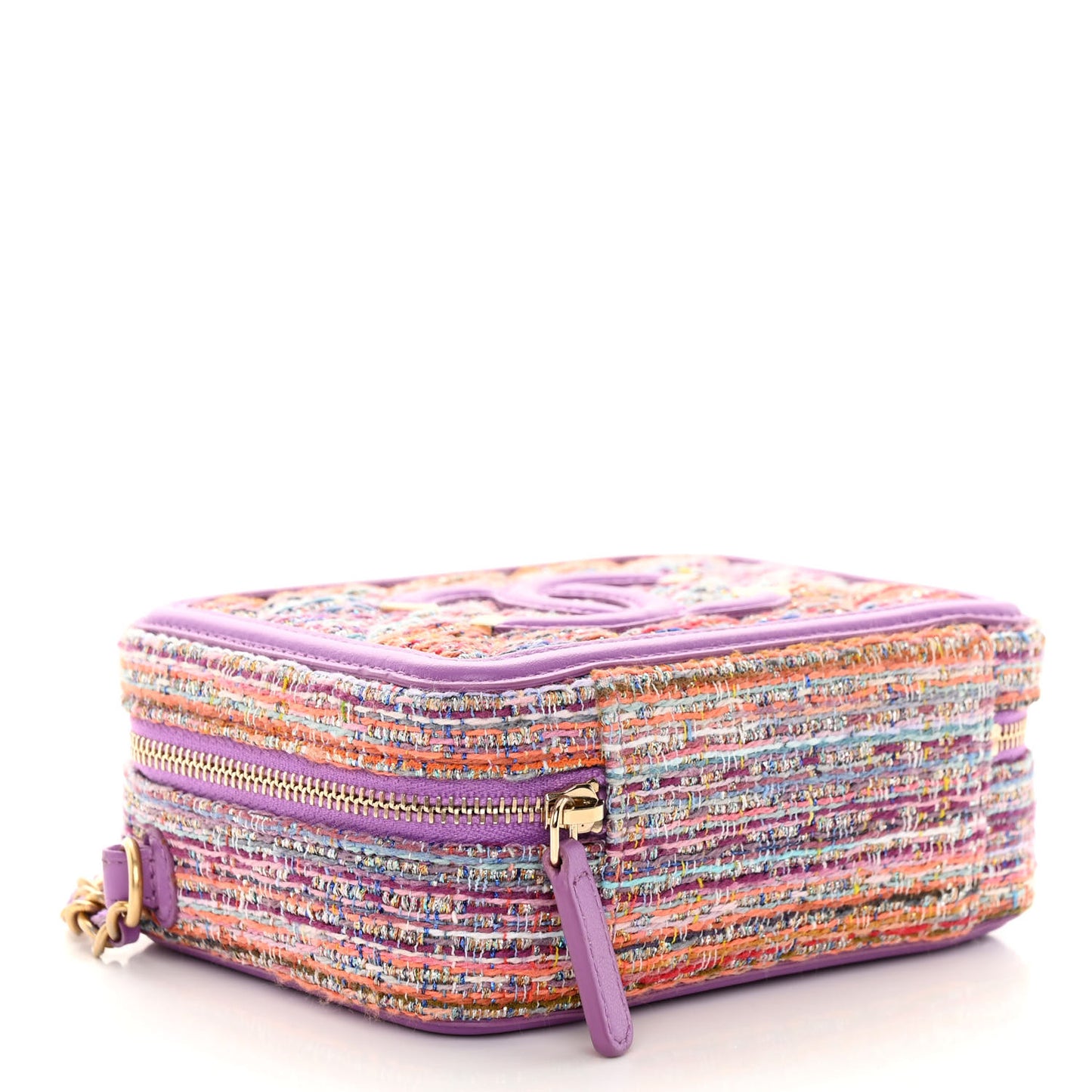 Tweed Lambskin CC Filigree Vanity Clutch With Chain Purple Multicolor