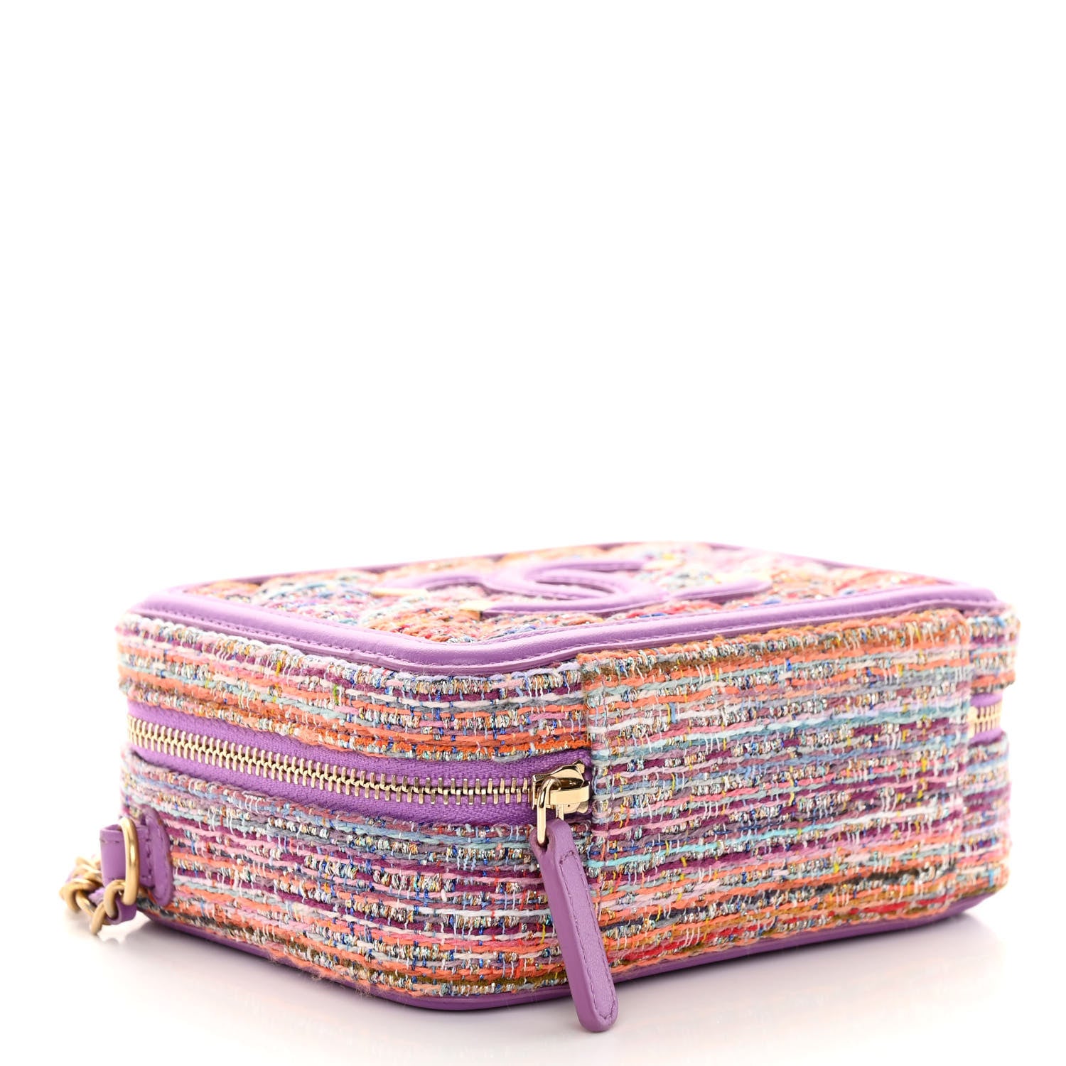 Chanel Tweed Lambskin CC Filigree Vanity Clutch With Chain Purple Multicolor 4 of 11