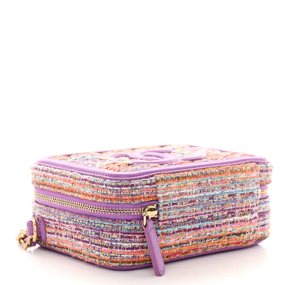 Chanel Tweed Lambskin CC Filigree Vanity Clutch With Chain Purple Multicolor 4 of 11