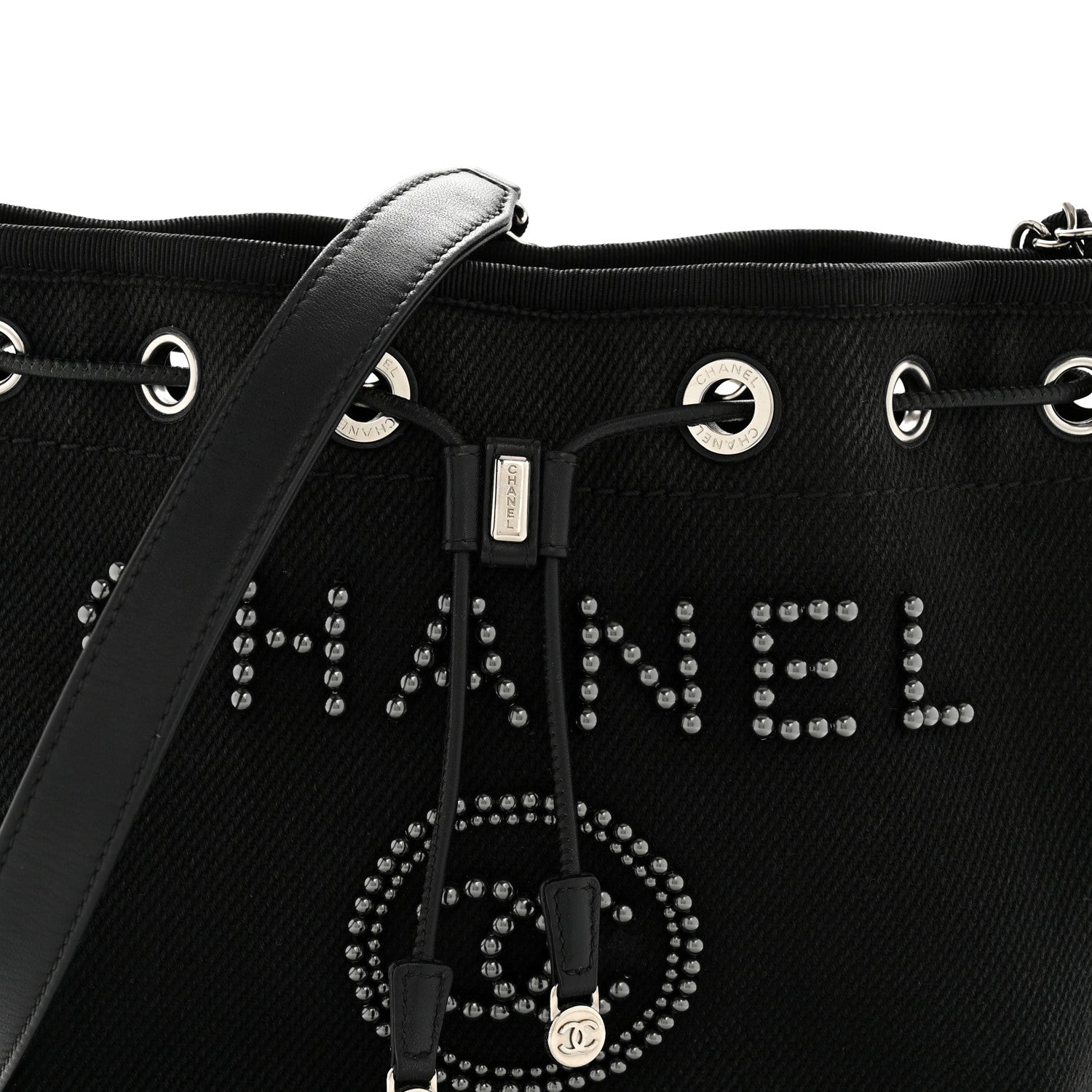 Chanel Canvas Deauville Drawstring Bucket Bag Black 1863744