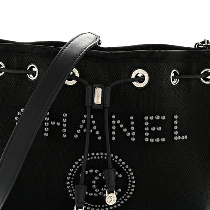 Chanel Canvas Deauville Drawstring Bucket Bag Black 8 of 15