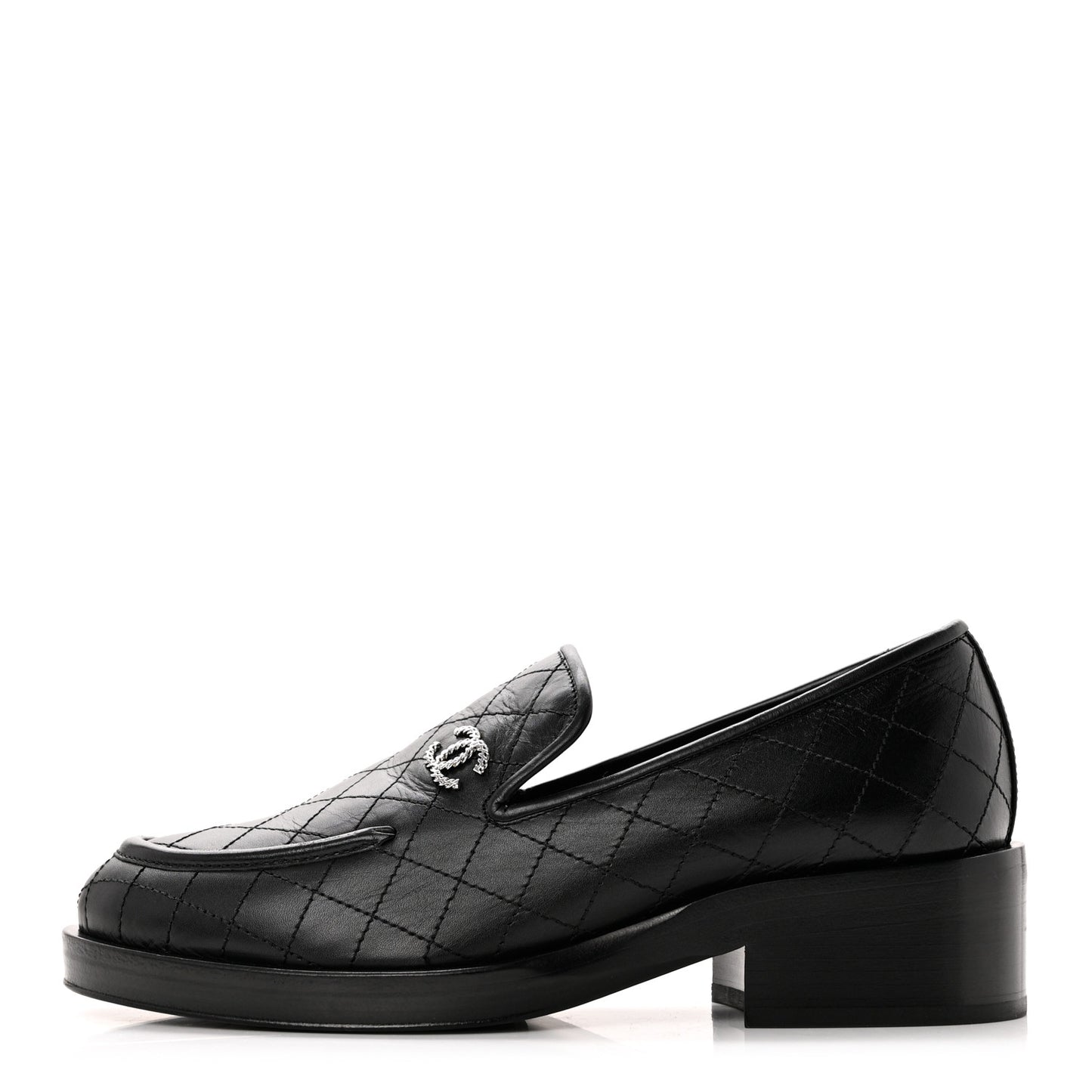 Calfskin Stitched CC Loafers 37 Black