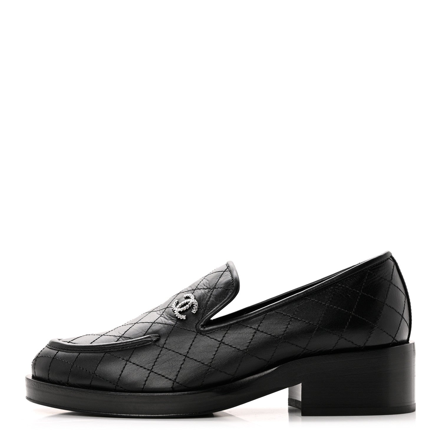 Chanel Calfskin Stitched CC Loafers 37 Black 1 of 9