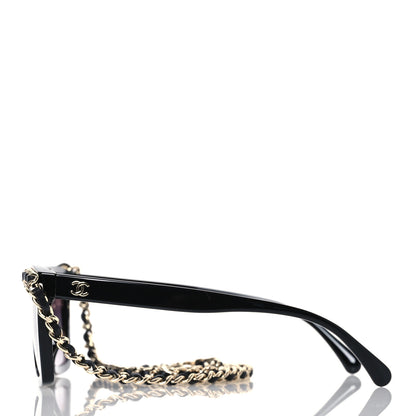 Chanel Acetate Metal Calfskin Chain Rectangle Sunglasses 71627A Black 3 of 8
