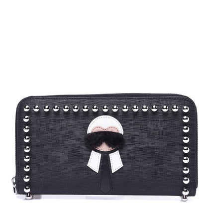 Fendi Vitello Elite Mink Fur Studded Karlito Zip Around Wallet Black 1 of 12