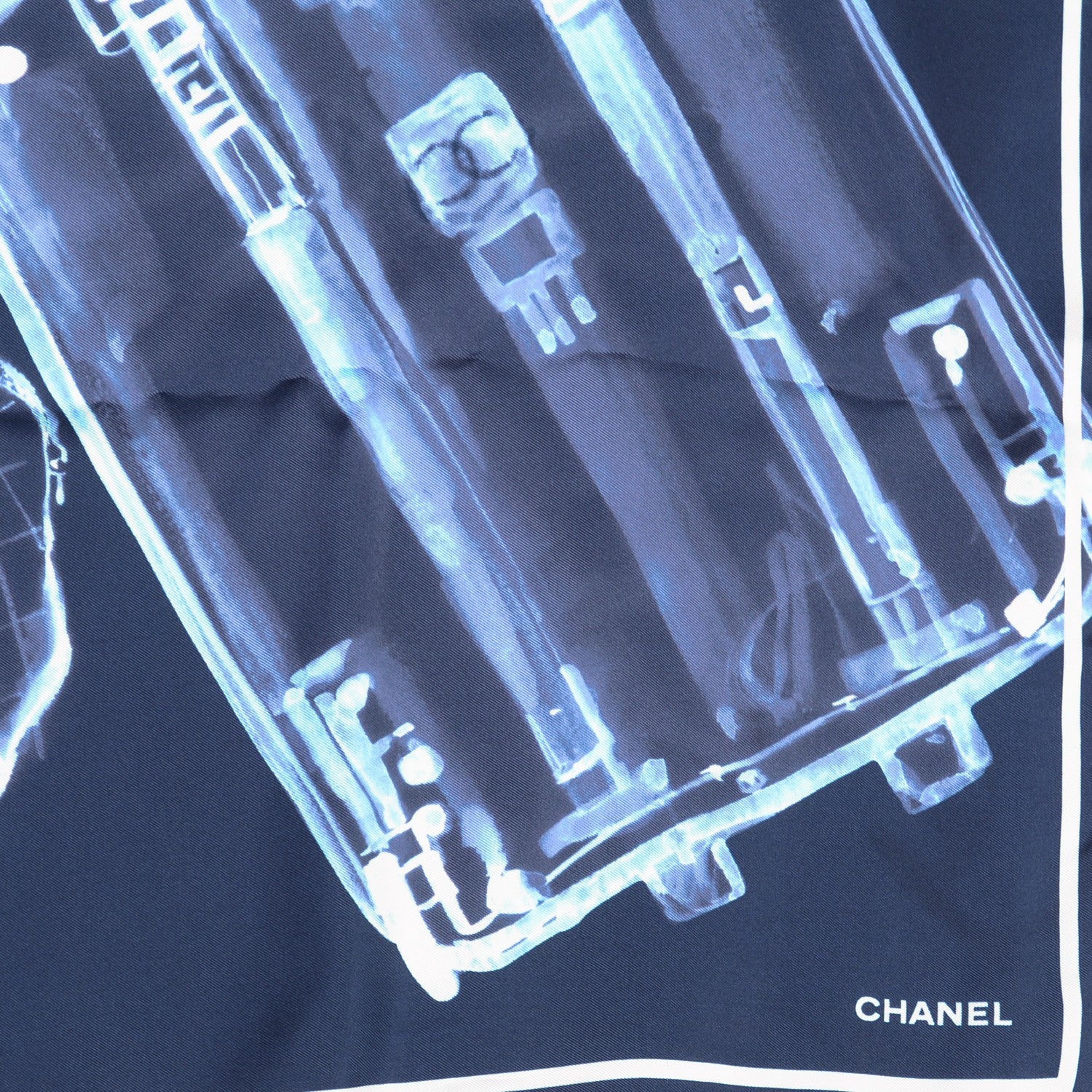 Chanel Silk X Ray Scarf Navy Ivory 3 of 5