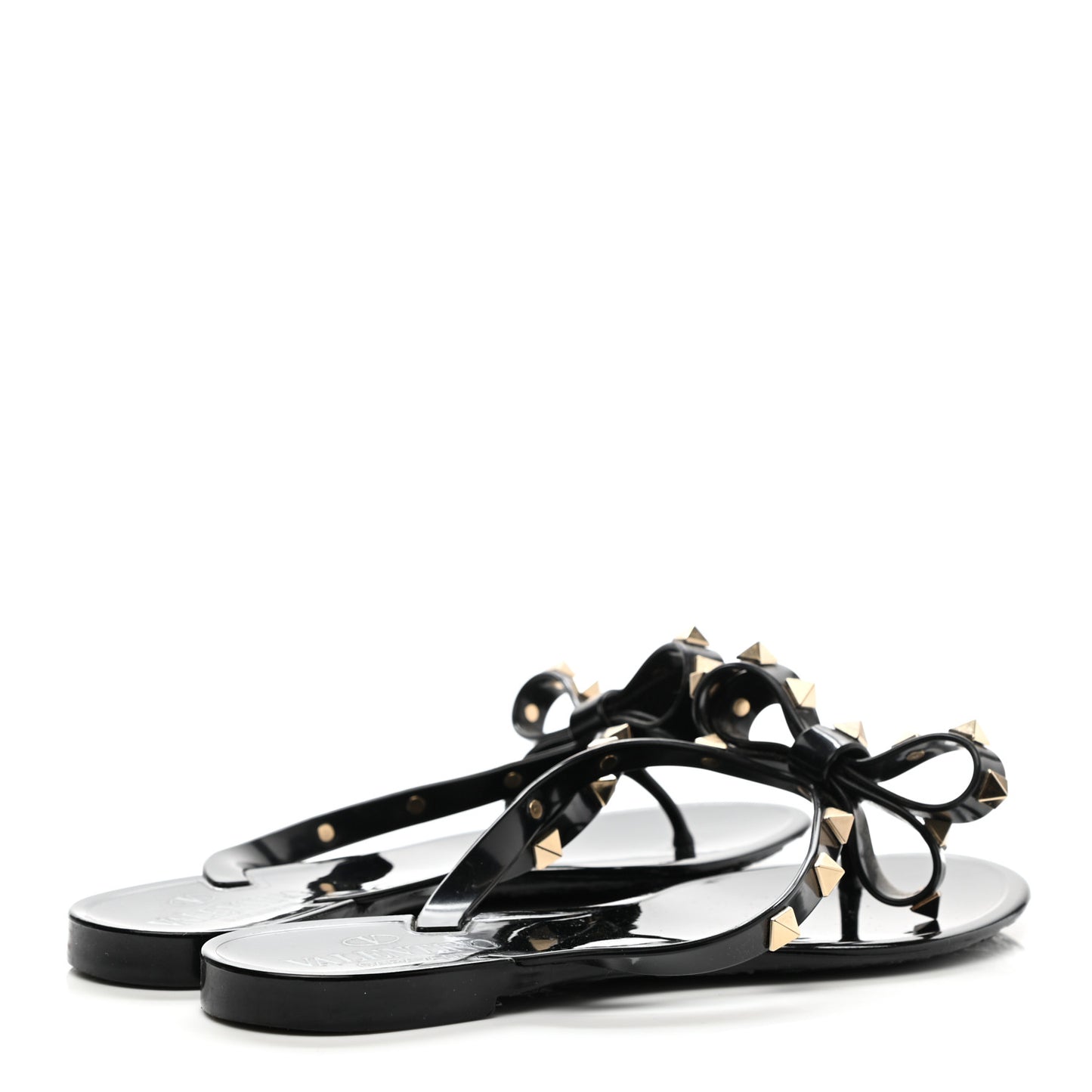 PVC Jelly Rockstud Bow Thong Sandals 35 Black