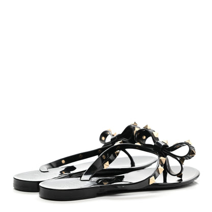 Valentino Garavani PVC Jelly Rockstud Bow Thong Sandals 35 Black 4 of 9