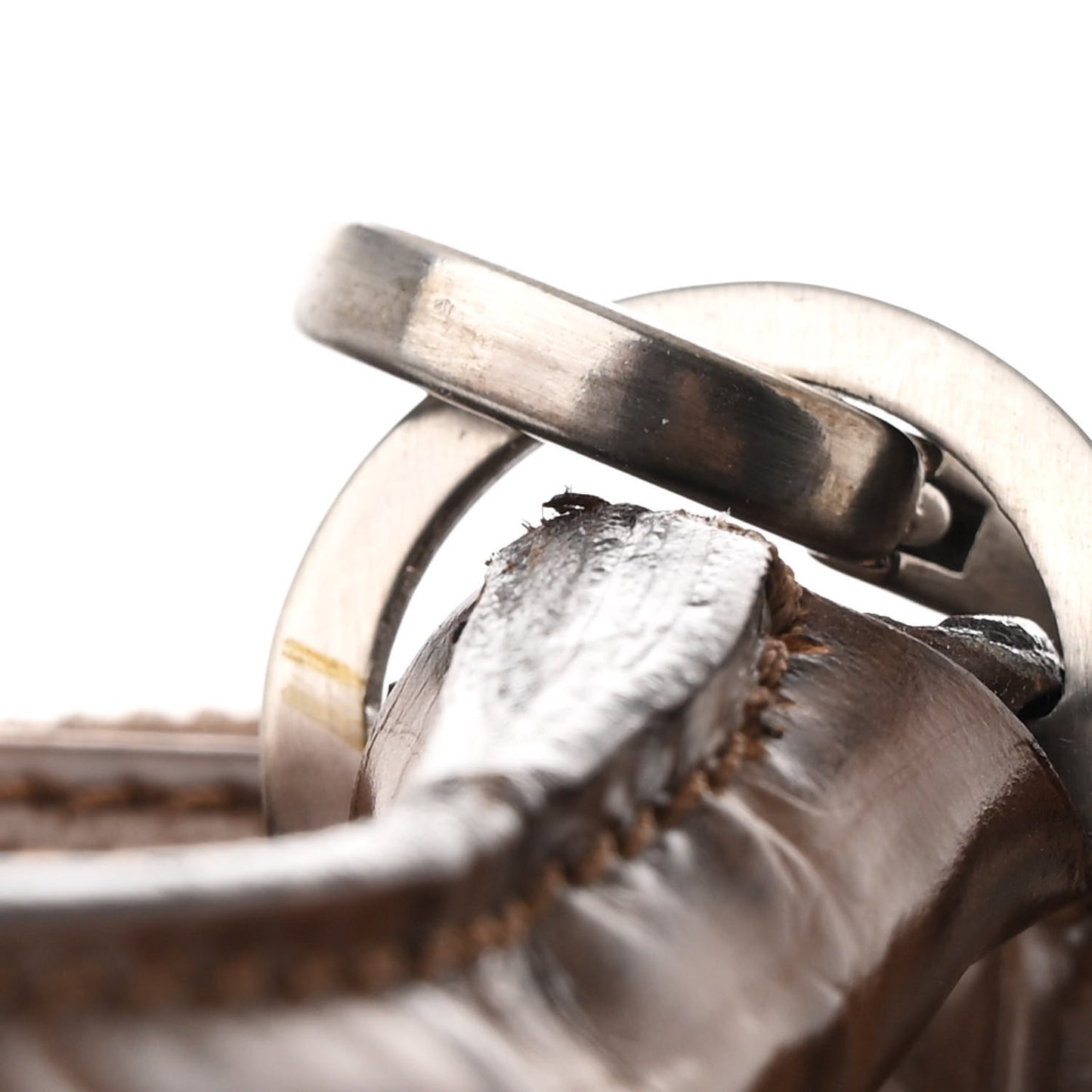 Crocodile Embossed Calfskin Large Bowler Bag Brown