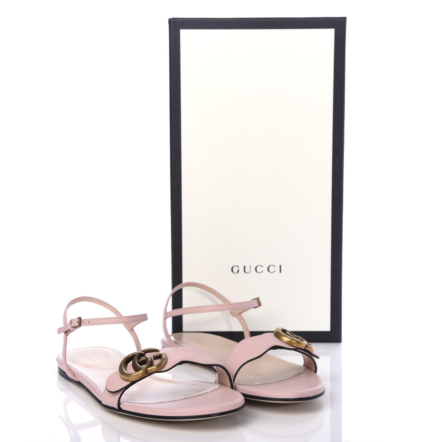 Gucci Lifford Calfskin GG Marmont Ankle Wrap Flat Sandals 38.5 Perfect Pink 10 of 10