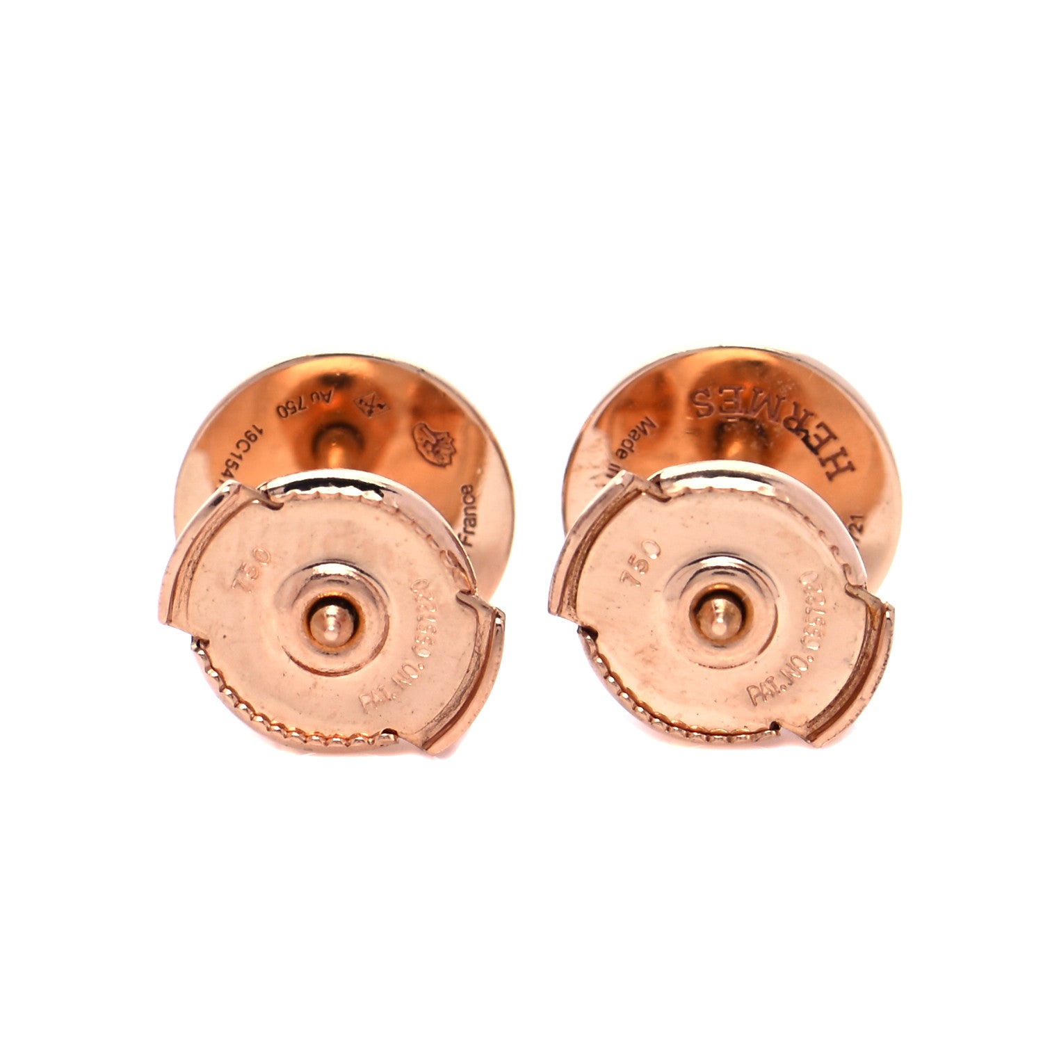 Hermes 18K Rose Gold TPM Ex-Libris Stud Earrings 3 of 6