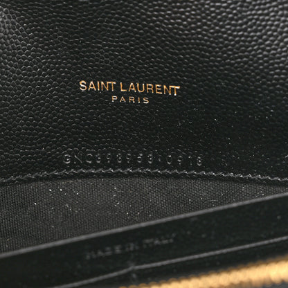 Saint Laurent Grain De Poudre Matelasse Chevron Monogram Envelope Chain Wallet Black 7 of 10