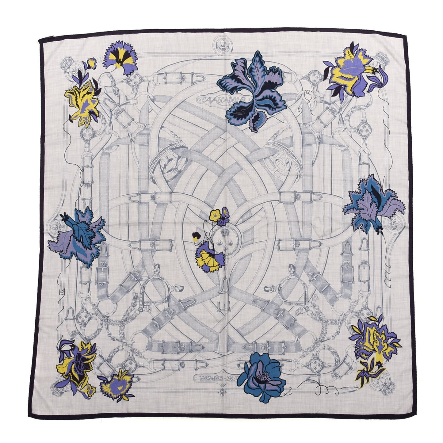 Cashmere Silk Cavalcadour Shawl 140 Gris Chine Juane Marine