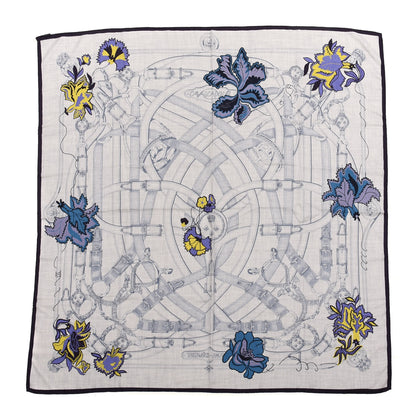Hermes Cashmere Silk Cavalcadour Shawl 140 Gris Chine Juane Marine 1 of 5