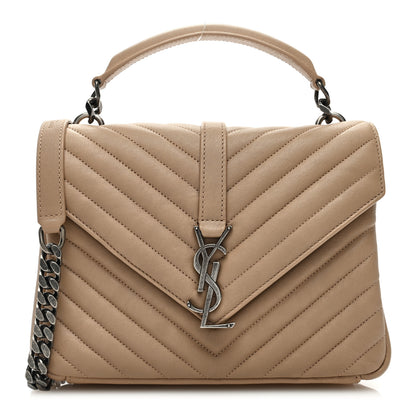 Saint Laurent Sheepskin Matelasse Chevron Monogram Medium College Bag Dark Beige 1 of 8