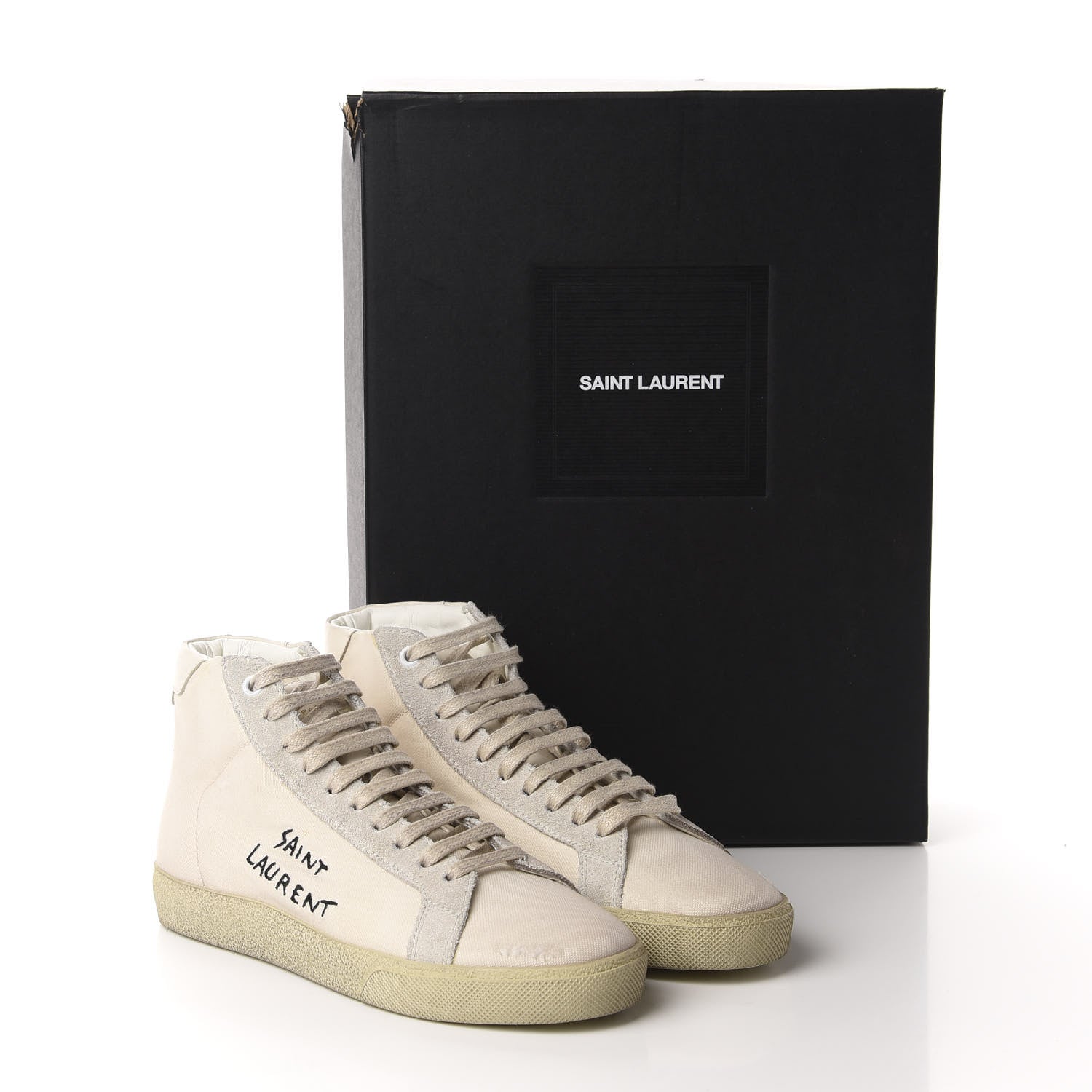 Saint Laurent Distressed Canvas Womens Classic Court High Top Sneakers 37.5 Milk Panna 11 of 11
