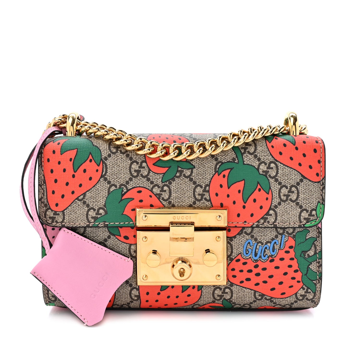 GG Supreme Monogram Strawberry Small Padlock Shoulder Bag