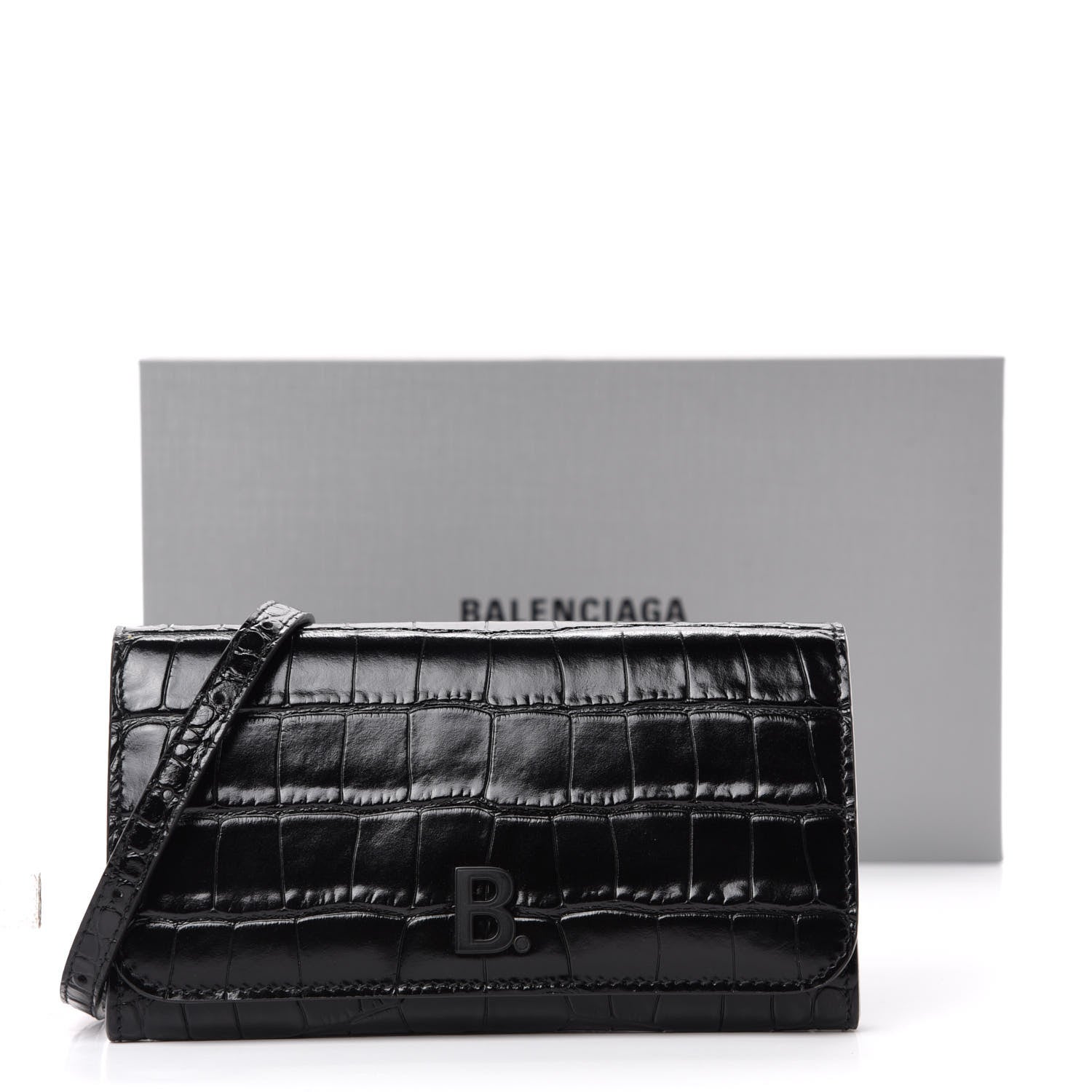 Balenciaga Calfskin Crocodile Embossed Touch Phone Holder With Strap Black 10 of 10