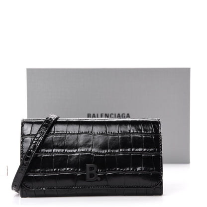 Balenciaga Calfskin Crocodile Embossed Touch Phone Holder With Strap Black 10 of 10
