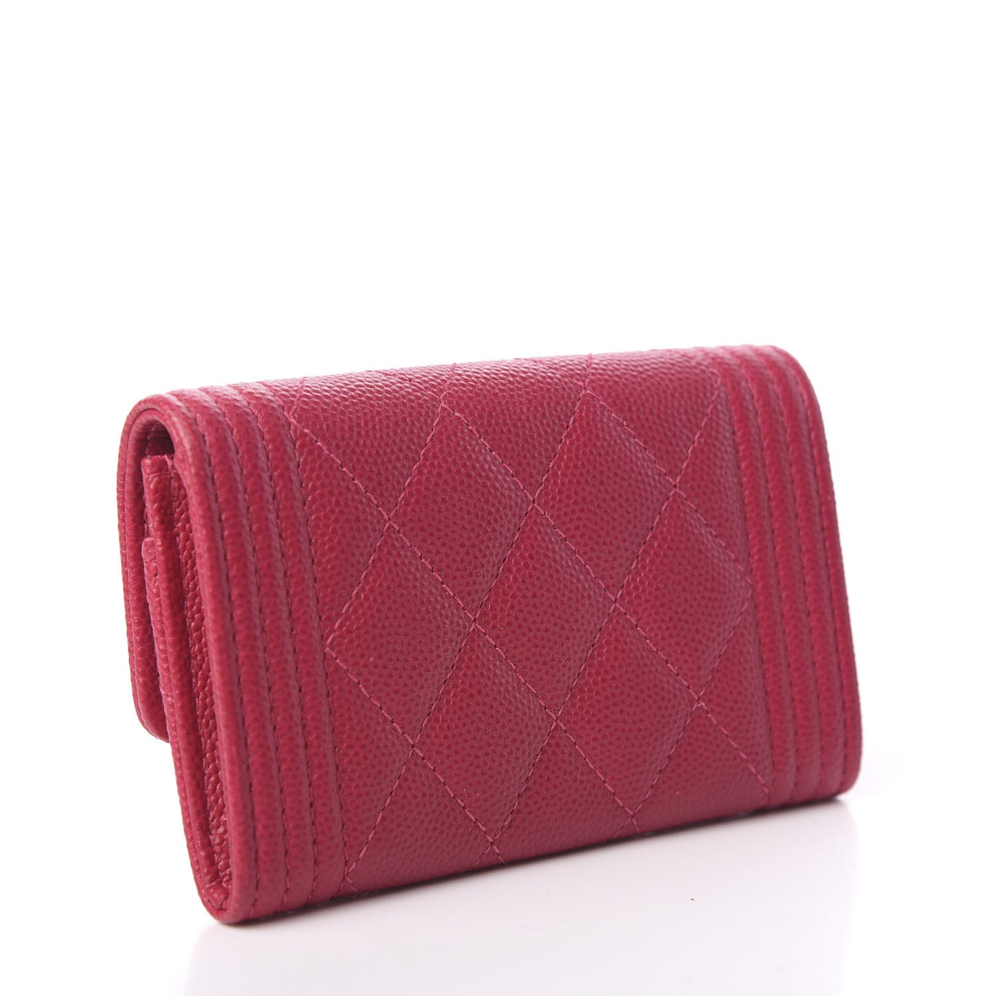 Caviar Quilted Boy Flap Card Holder Fuchsia