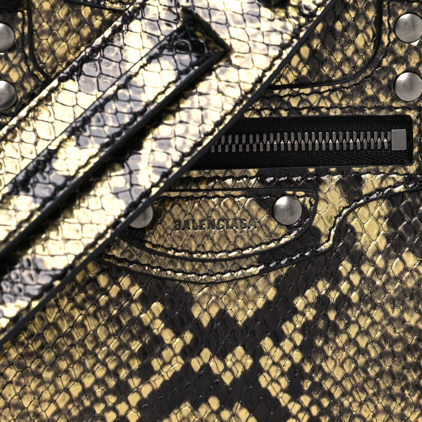 Grained Calfskin Snake Effect Neo Classic Silver Hardware Mini City Gold Black