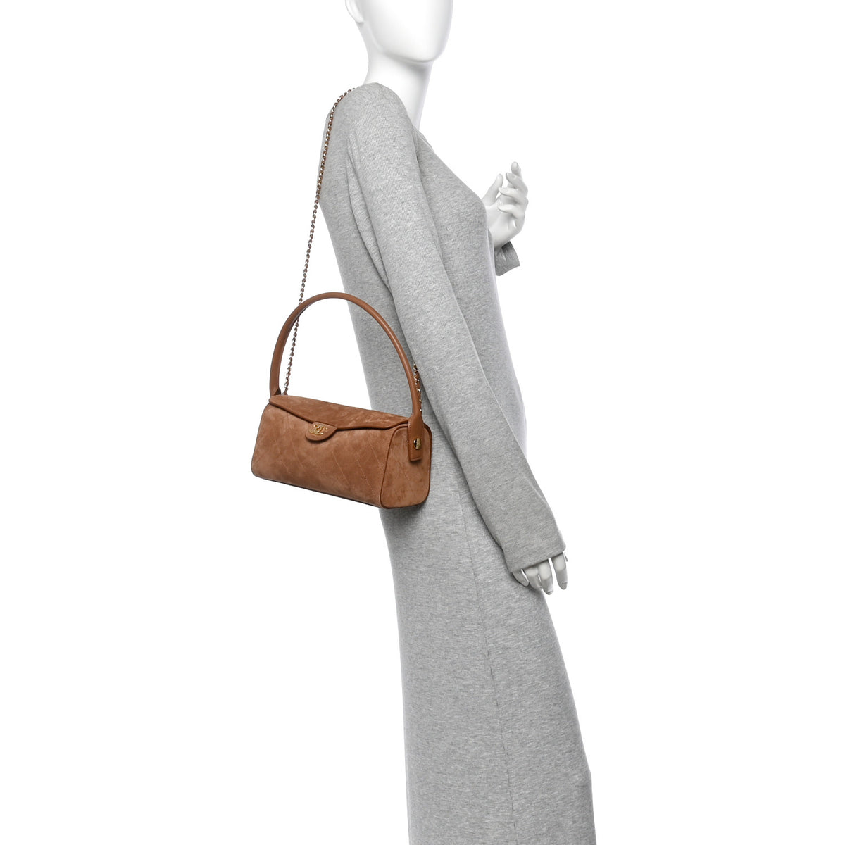 Chanel Suede Quilted Turn Around Clutch With Chain Camel 2 of 10
