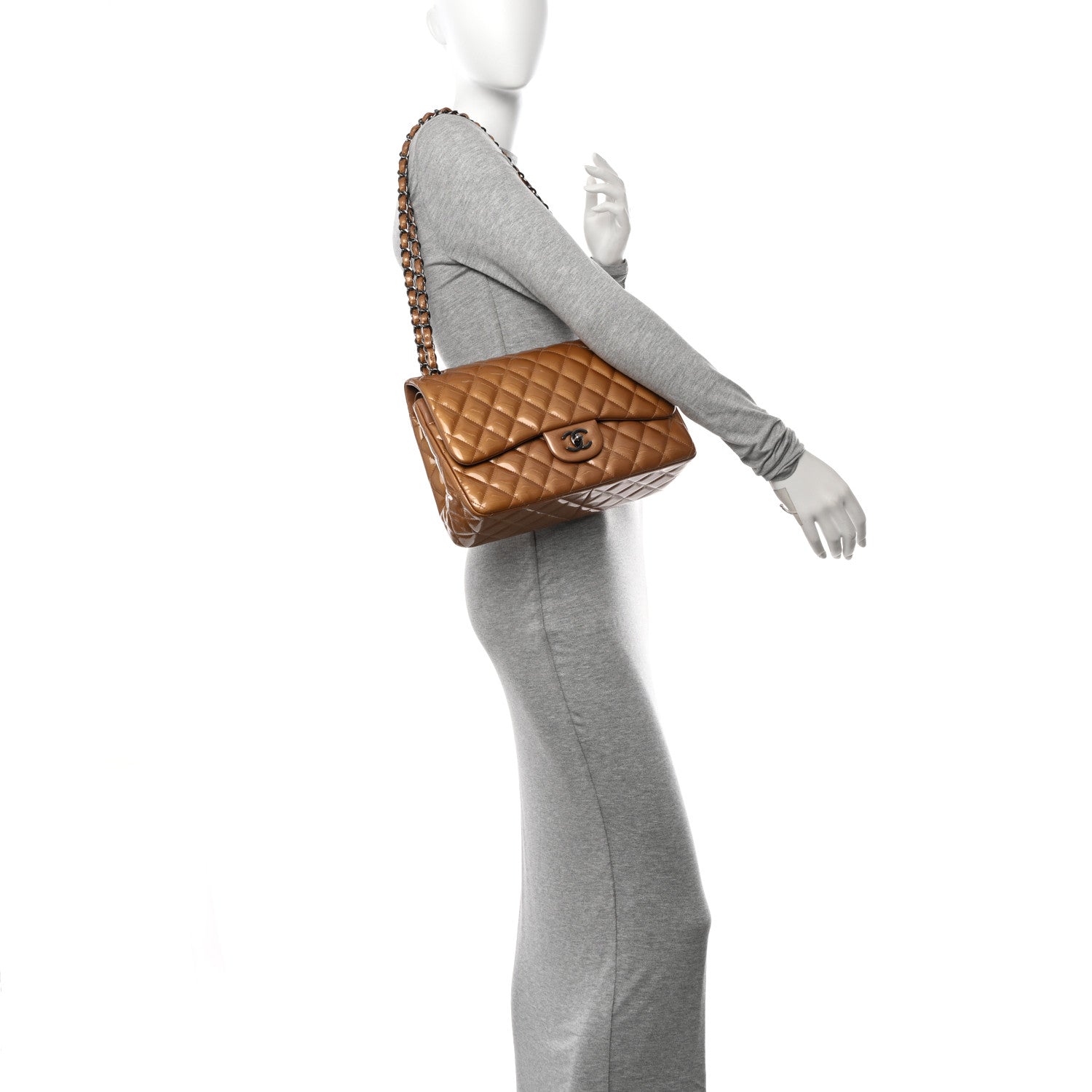 Chanel Patent Quilted Jumbo Double Flap Light Brown 3 of 11
