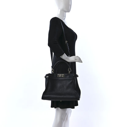 Fendi Vitello Seta Snakeskin Crocodile Monster Eyes Medium Peekaboo Iconic Satchel Black Girasole 2 of 17