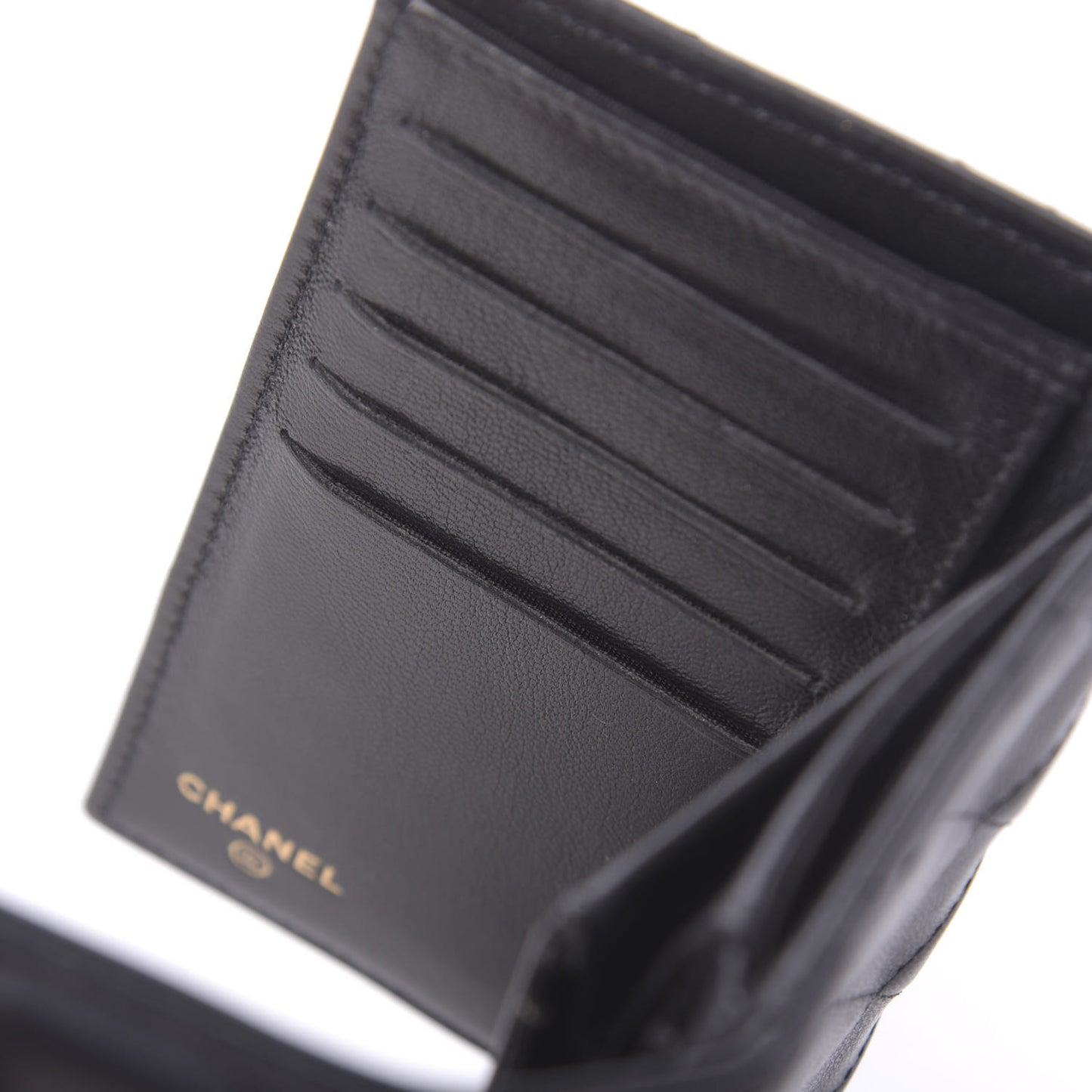 Shiny Goatskin Quilted Medium Flap Wallet Black