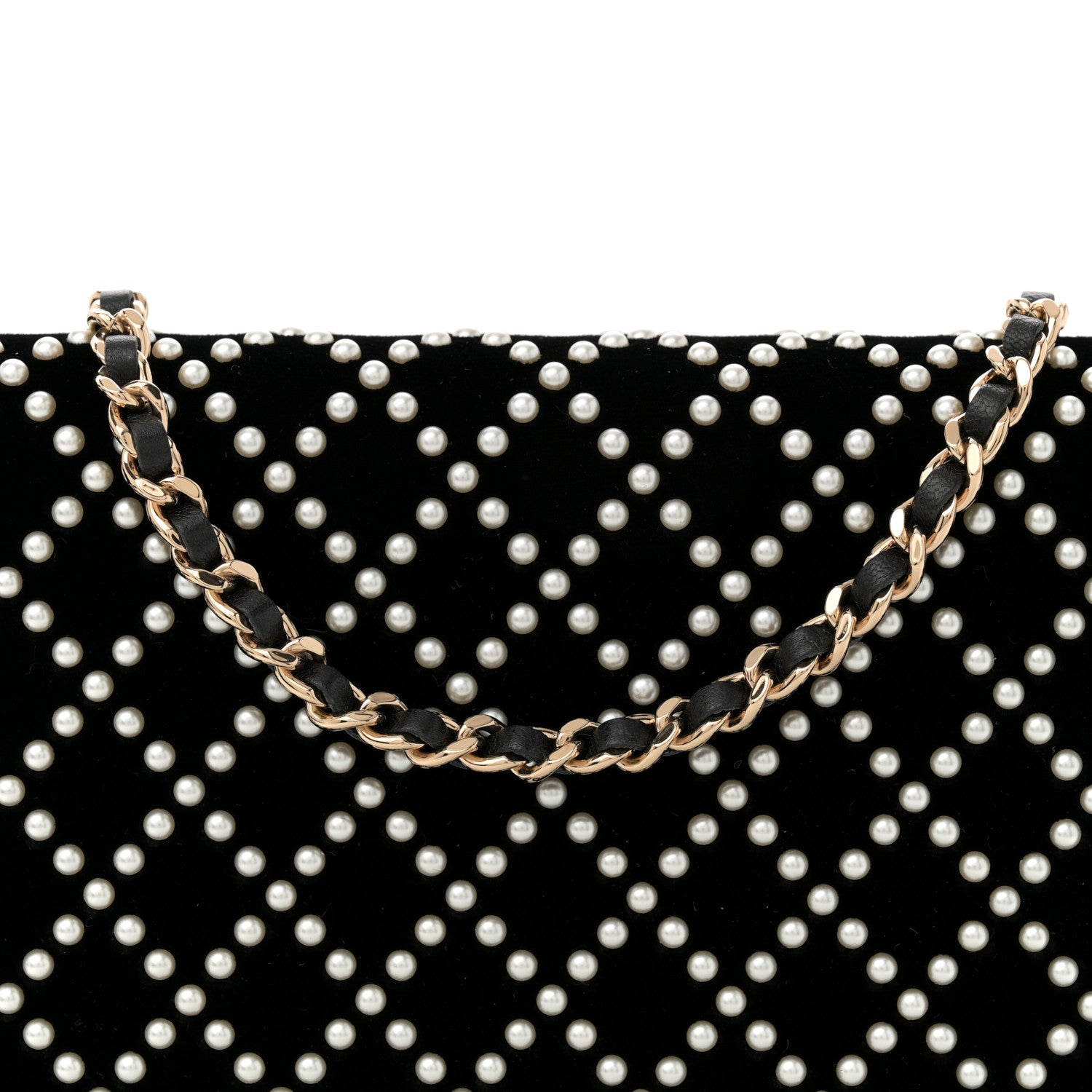 Chanel Velvet Pearl Diamond Embellished Wallet On Chain WOC Black 8 of 12