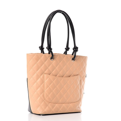 Chanel Calfskin Quilted Medium Cambon Tote Beige Black 3 of 17