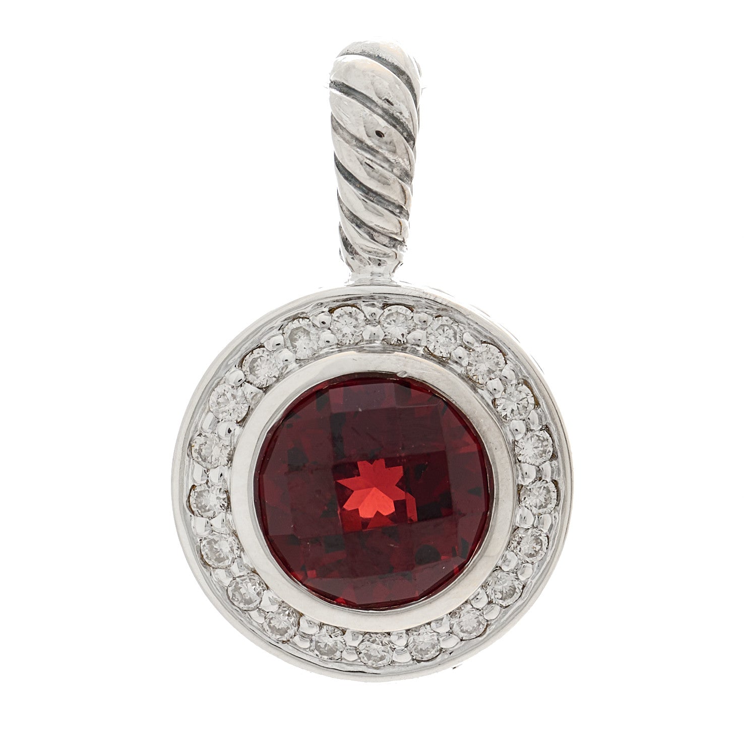 David Yurman Sterling Silver Diamond Garnet 8mm Petite Cerise Pendant 1 of 3