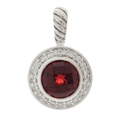 David Yurman Sterling Silver Diamond Garnet 8mm Petite Cerise Pendant 1 of 3