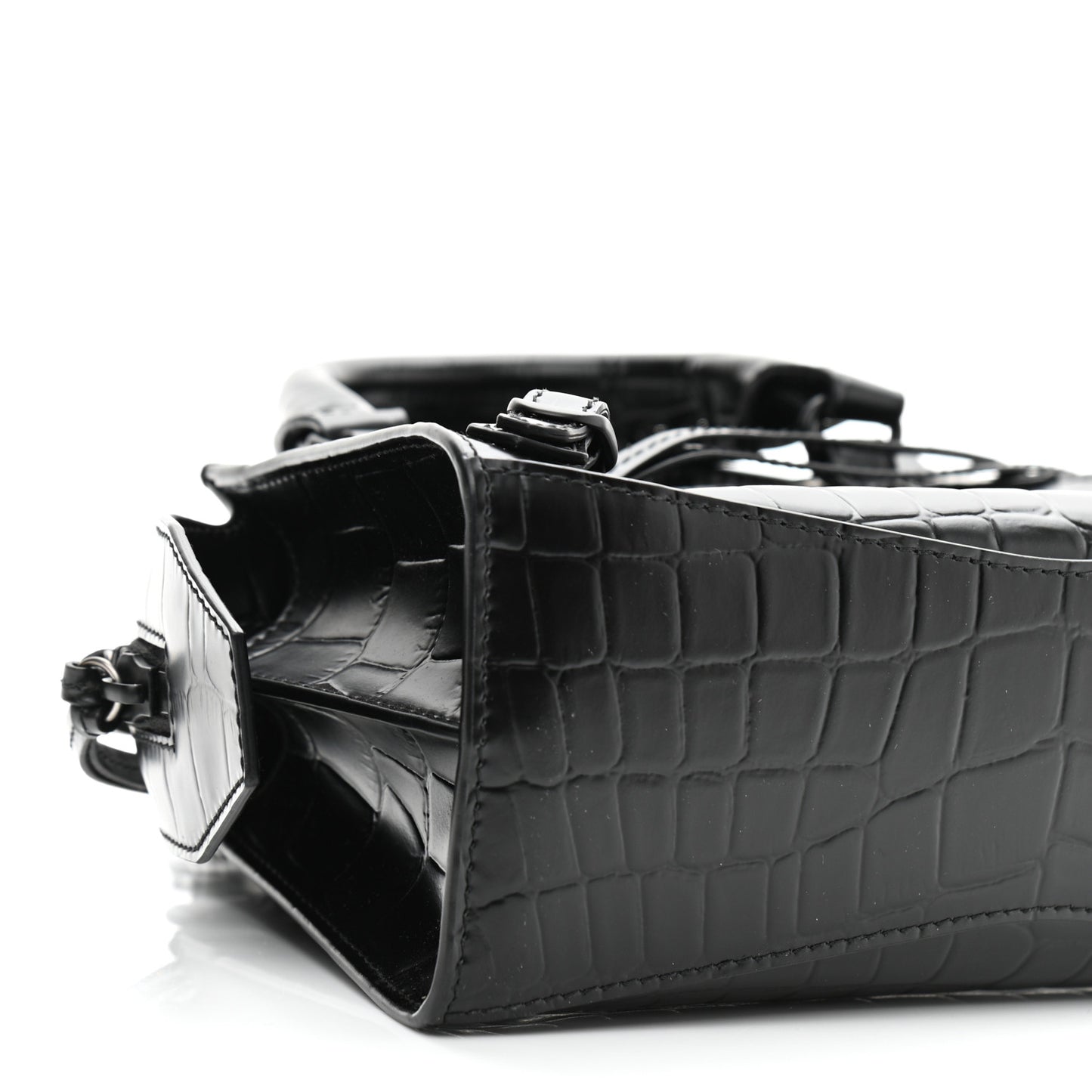 Semi Shiny Calfskin Crocodile Embossed Neo Classic Black Hardware Mini City Black
