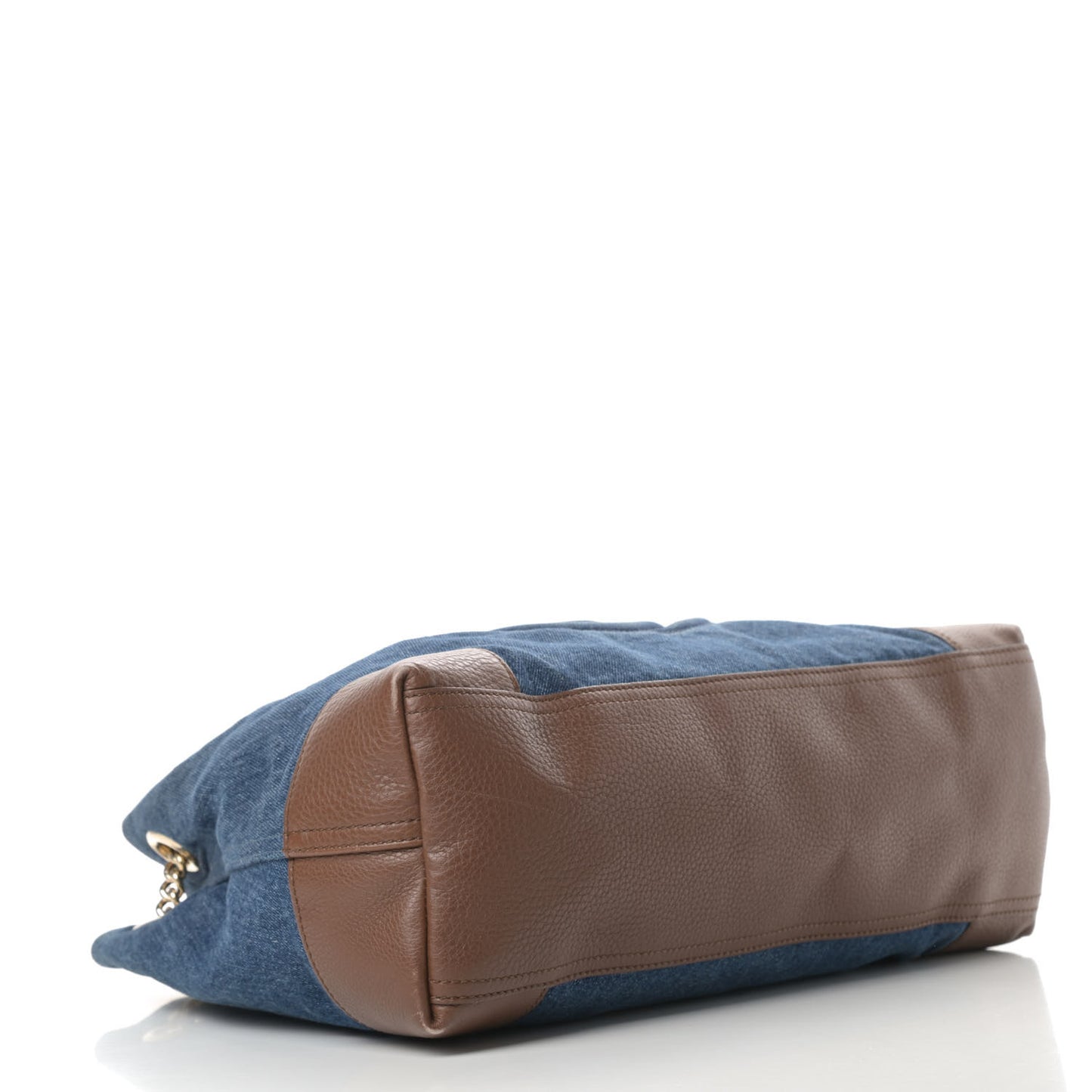 Denim Pebbled Calfskin Medium Soho Chain Shoulder Bag Blue Brown