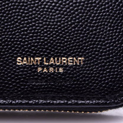 Saint Laurent Grain De Poudre Matelasse Chevron Monogram Compact Zip Around Wallet Black 7 of 9