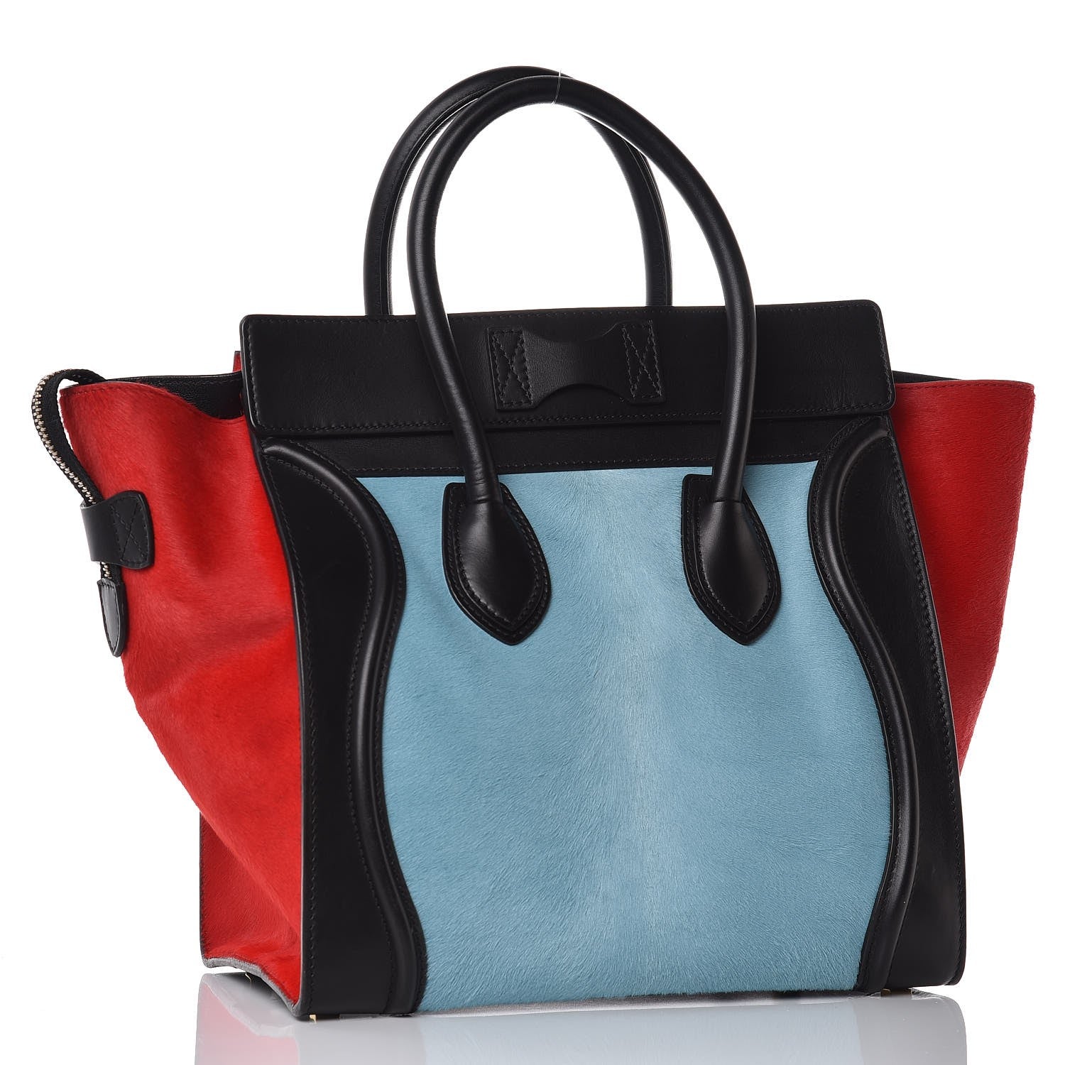 Celine Pony Hair Mini Tri-Color Luggage Glacier Red Black 2 of 9