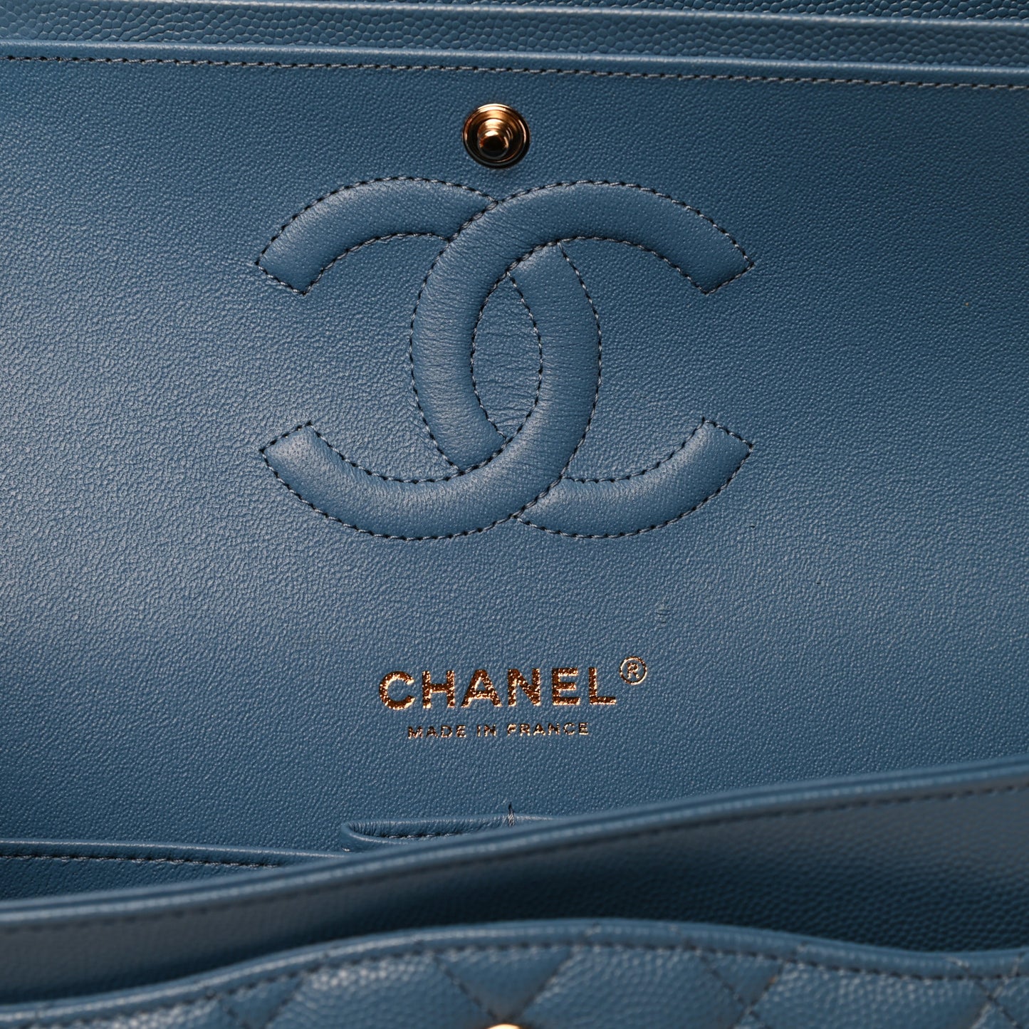 Caviar Quilted Medium Double Flap Blue
