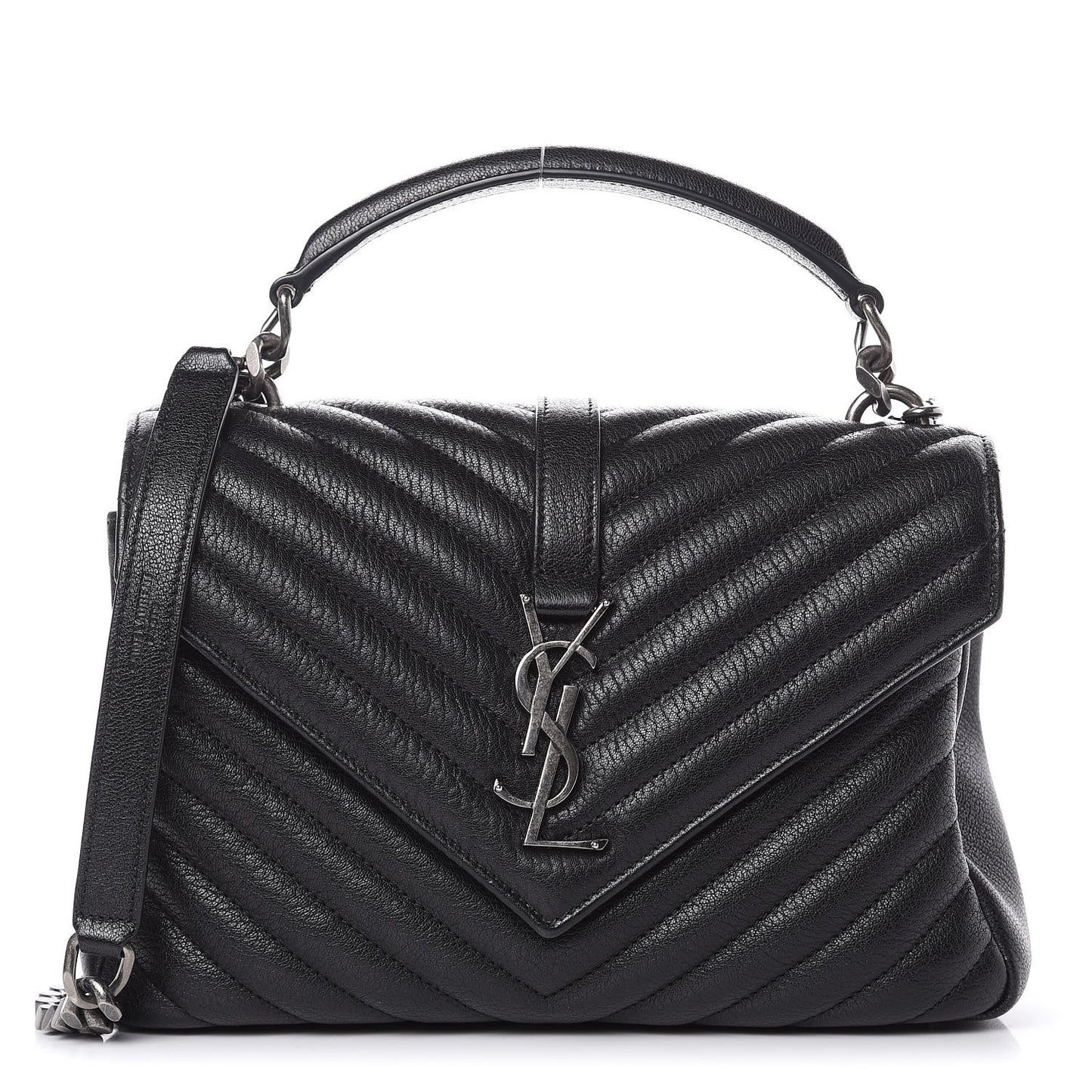 Sheepskin Matelasse Chevron Monogram Medium College Bag Black