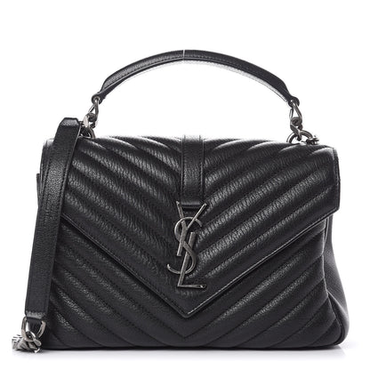 Saint Laurent Sheepskin Matelasse Chevron Monogram Medium College Bag Black 1 of 11