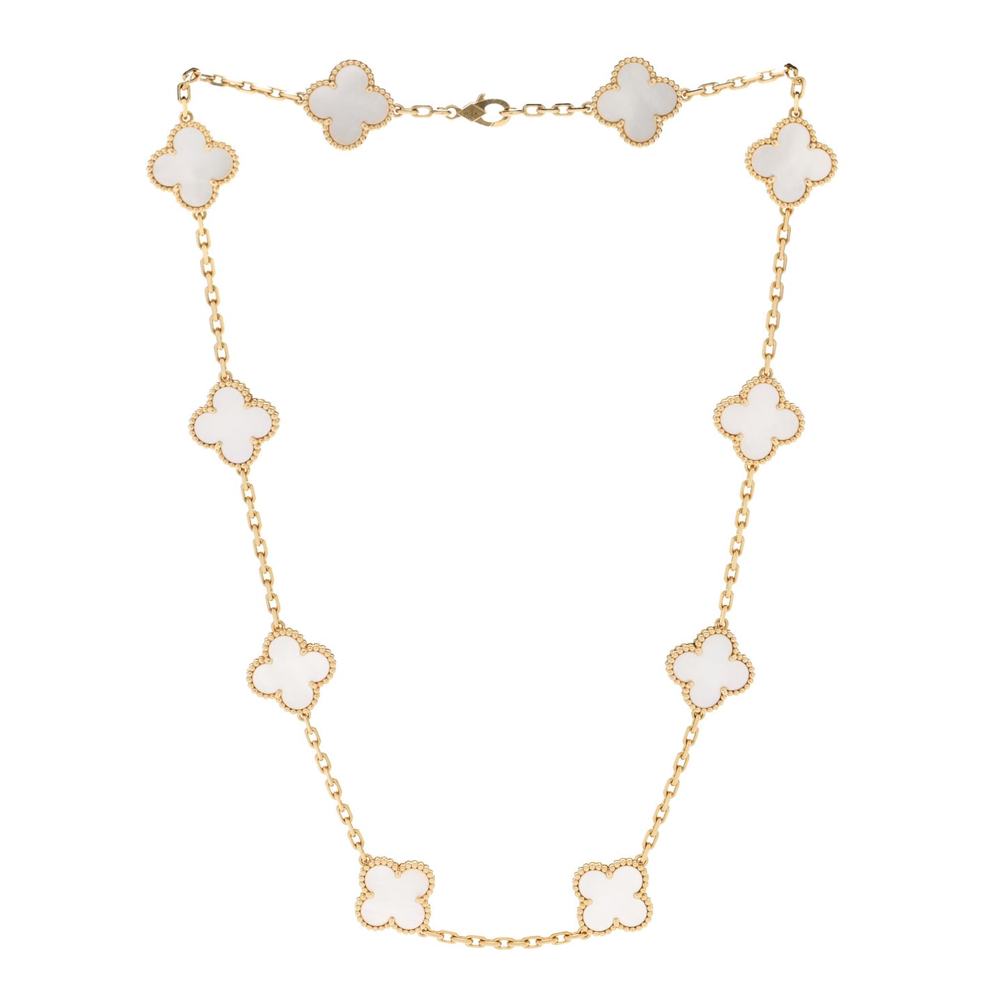 18K Yellow Gold Mother of Pearl 10 Motifs Vintage Alhambra Necklace