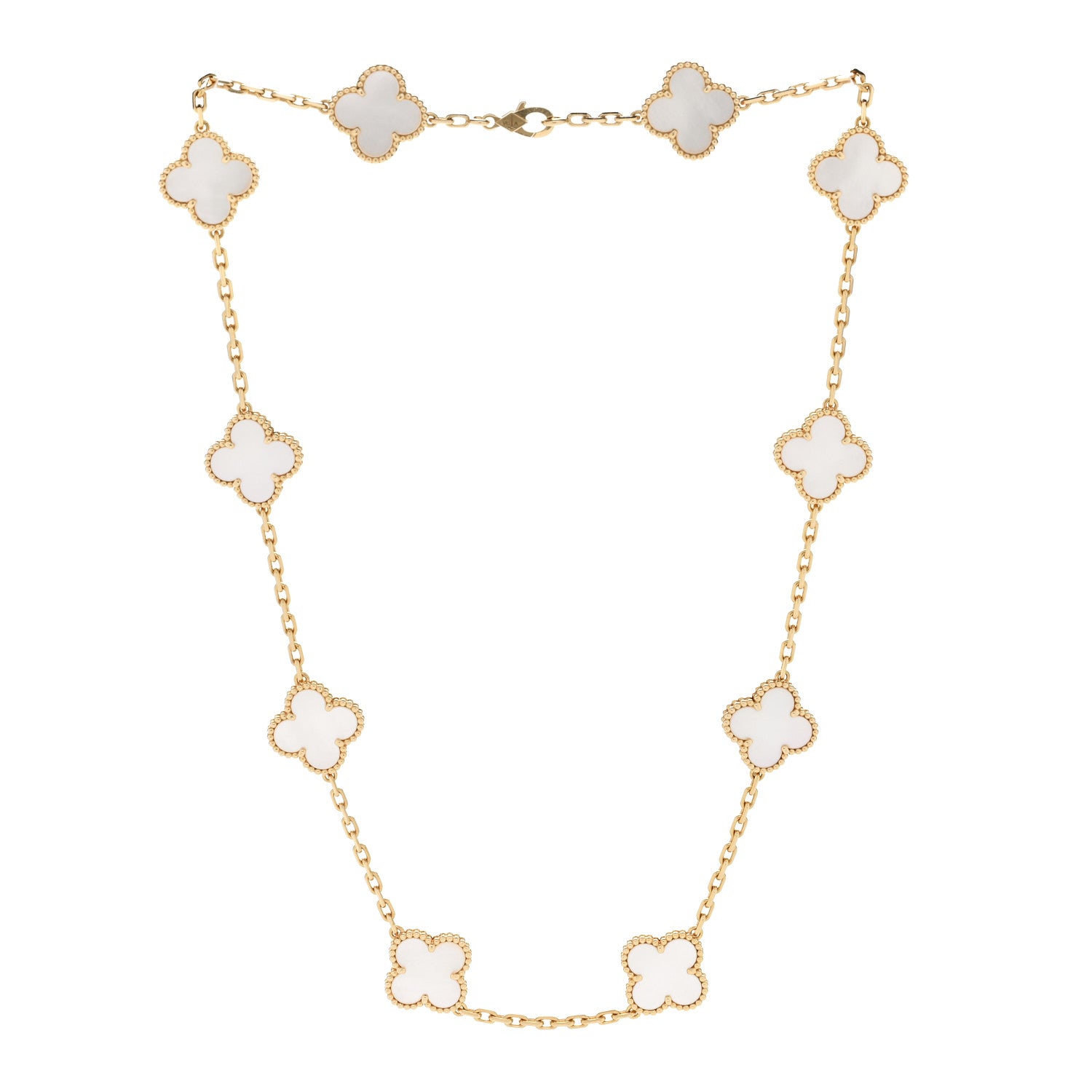 Van Cleef & Arpels 18K Yellow Gold Mother of Pearl 10 Motifs Vintage Alhambra Necklace 3 of 6