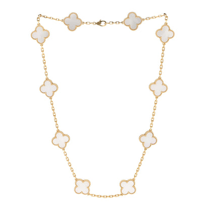 Van Cleef & Arpels 18K Yellow Gold Mother of Pearl 10 Motifs Vintage Alhambra Necklace 3 of 6