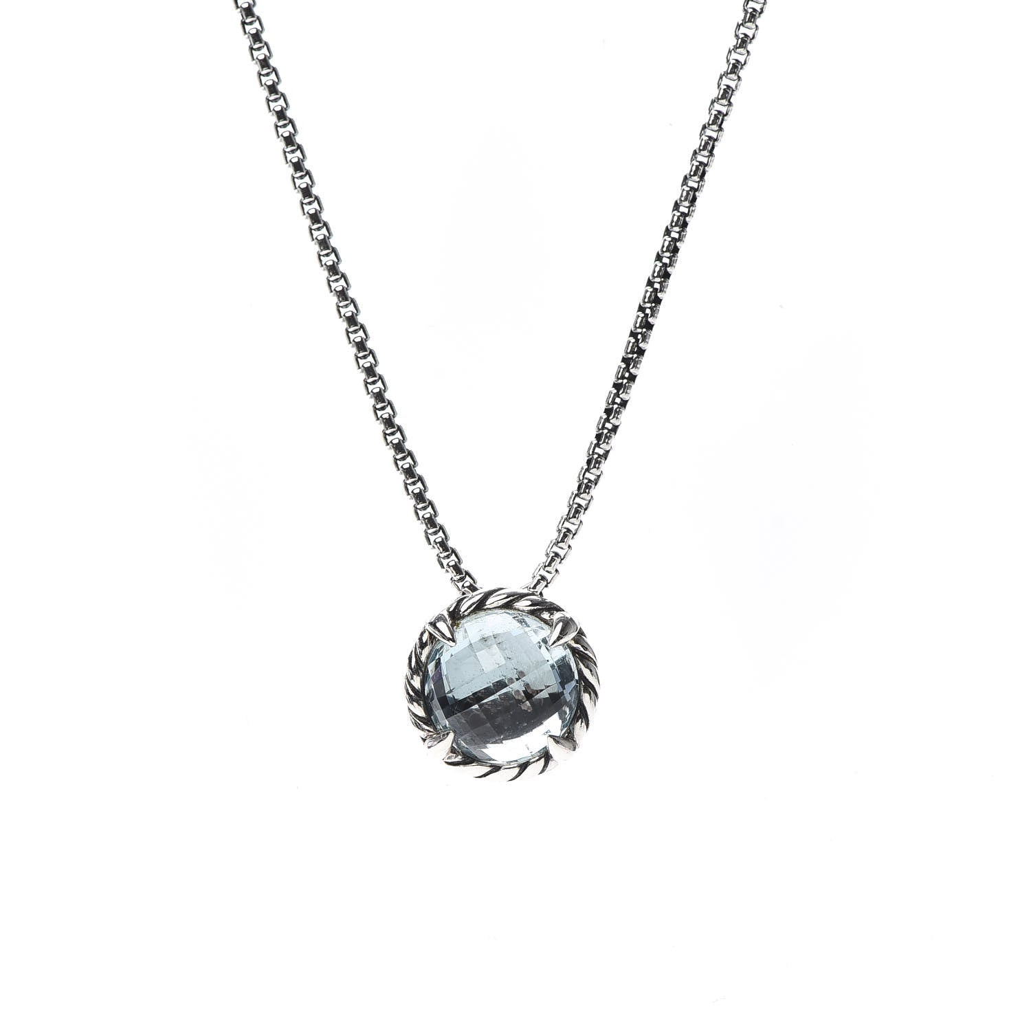 David Yurman Sterling Silver Blue Topaz 8mm Chatelaine Pendant Necklace 3 of 5