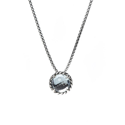 David Yurman Sterling Silver Blue Topaz 8mm Chatelaine Pendant Necklace 3 of 5