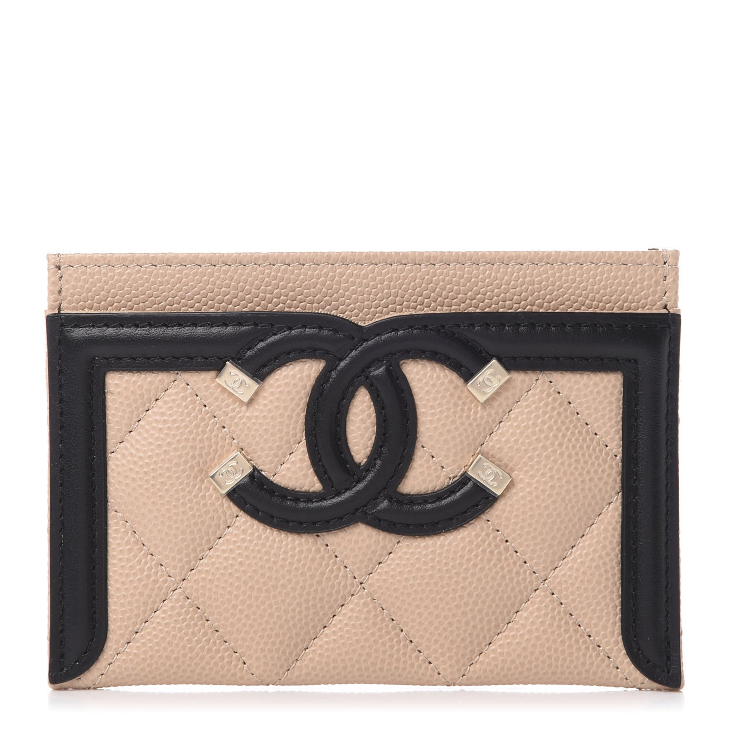 Chanel Caviar Quilted Filigree Card Holder Beige Black 1 of 11