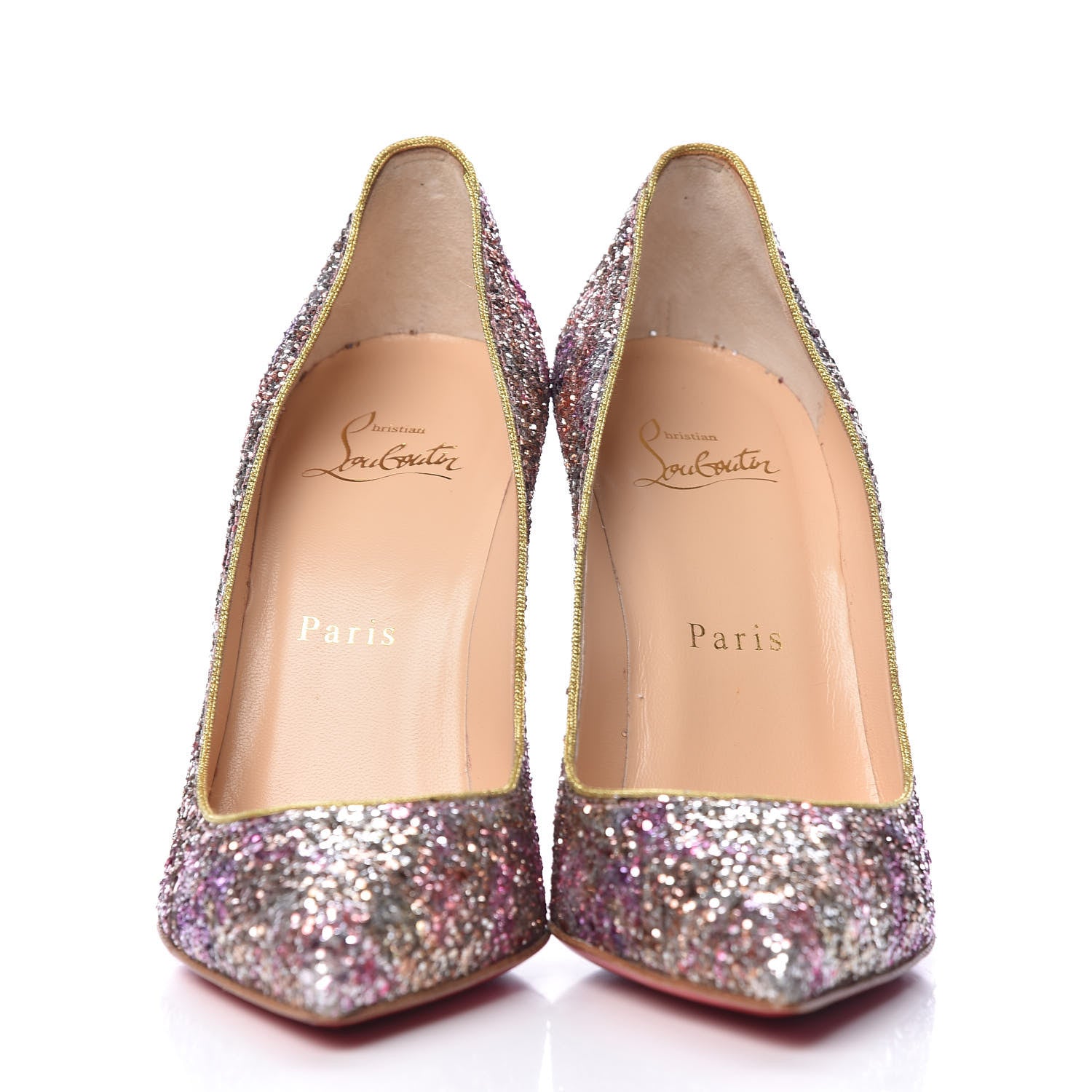 Christian Louboutin Glitter Aqua Ruban Met Pigalle Follies 100 Pumps 36.5 Rosette Gold 2 of 7