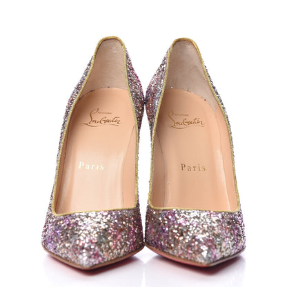 Christian Louboutin Glitter Aqua Ruban Met Pigalle Follies 100 Pumps 36.5 Rosette Gold 2 of 7