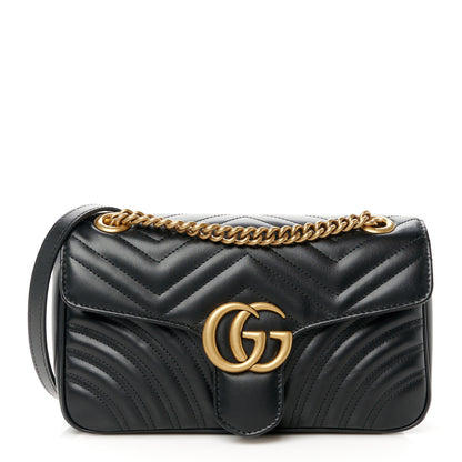 Gucci Calfskin Matelasse Small GG Marmont Shoulder Bag Black 1 of 11